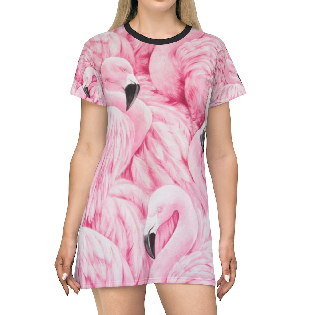 Flamingo flamboyance pink feathered T-Shirt Dress - Once Upon a Find Couture 